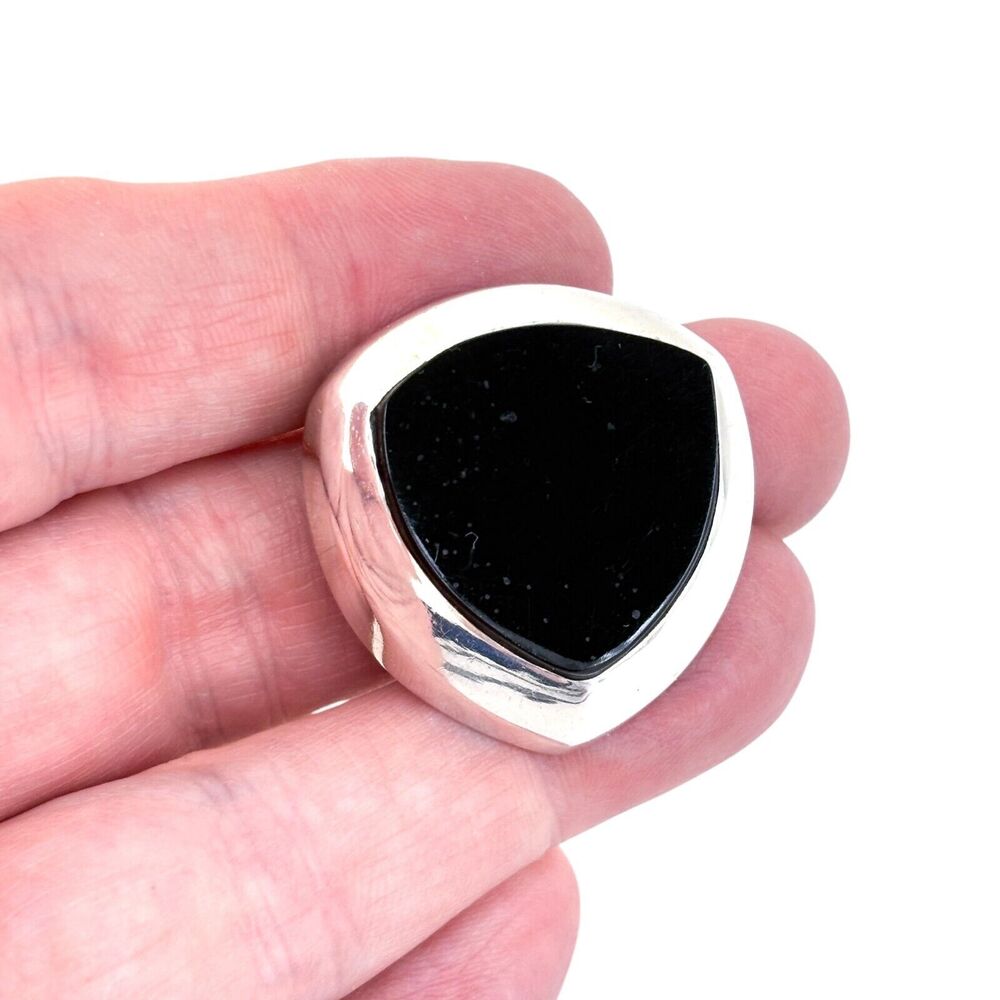 Vintage Mexico Taxco Sterling Silver 925 Black Resin Modernist Pendant